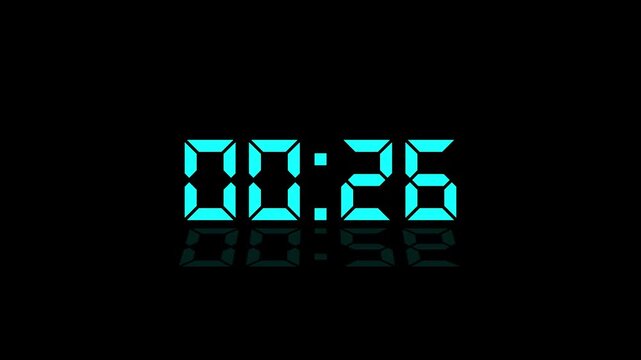 Countdown Digital Clock Animation 30 to 0 second Countdown digital clock timer icon.Animation of glowing 30 to 0 second countdown timer. minute stopwatch , analog clock icon animation. 4k video
