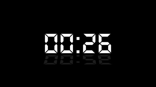 Countdown Digital Clock Animation 30 to 0 second Countdown digital clock timer icon.Animation of glowing 30 to 0 second countdown timer. minute stopwatch , analog clock icon animation. 4k video