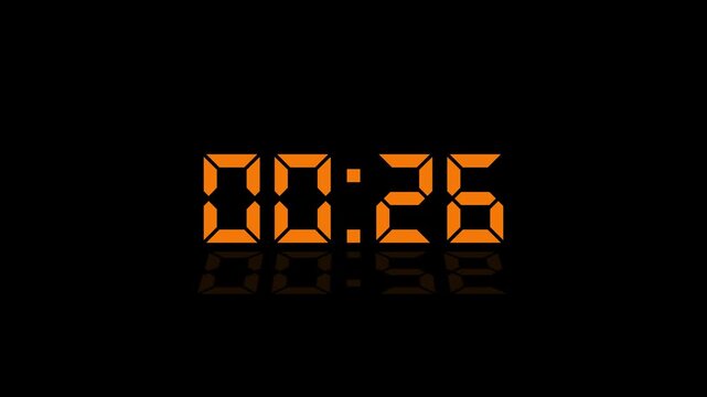 Countdown Digital Clock Animation 30 to 0 second Countdown digital clock timer icon.Animation of glowing 30 to 0 second countdown timer. minute stopwatch , analog clock icon animation. 4k video