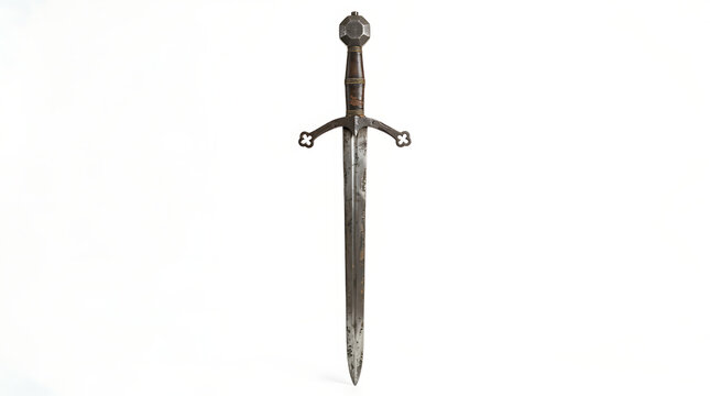 Antique medieval style short sword blade isolated on a clean white background studio shot