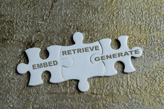 Piece of jigsaw puzzle with word embed retrieve generate.