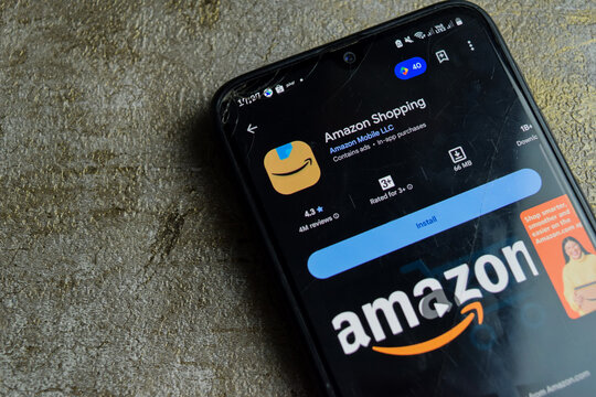 Amazon shopping dev application on Smartphone screen. Amazon Seller is a freeware web browser developed by Amazon Mobile LLC. Bekasi, Indonesia. August 6, 2026