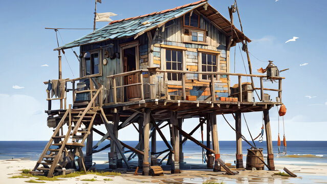 🏚️ Stylized Low Poly Beach House on Stilts 🏚️ 