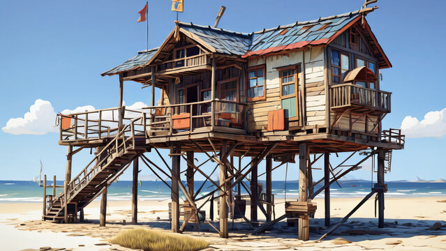 🏚️ Stylized Low Poly Beach House on Stilts 🏚️ 