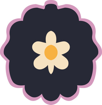 Simple black flower with a cream blossom center in flat vector style, designed as a decorative Day of the Dead sugar skull eye element isolated