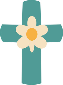 turquoise cross with a cream flower, designed as a decorative Day of the Dead sugar skull element isolated
