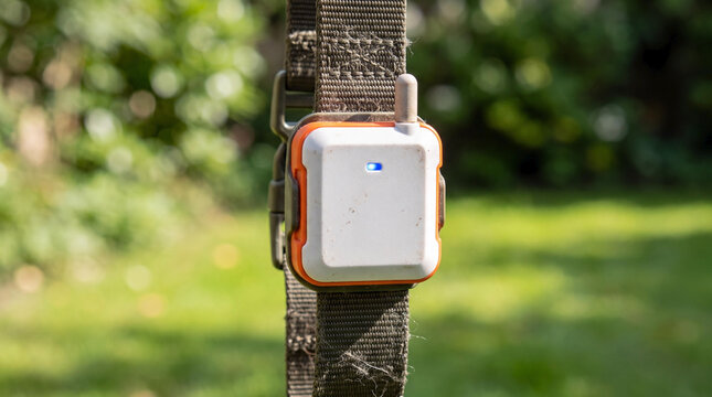 Pet GPS Tracking Device on Durable Green Nylon Collar Strap, Wireless Locator for Dogs with LED Indicator Outdoors