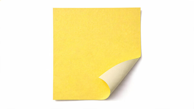 Bent corner of yellow sticky note paper with textured surface isolated on transparent background post it memo pad adhesive curled edge
