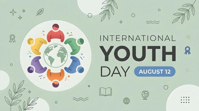Vector illustration of people around earth international youth day concept