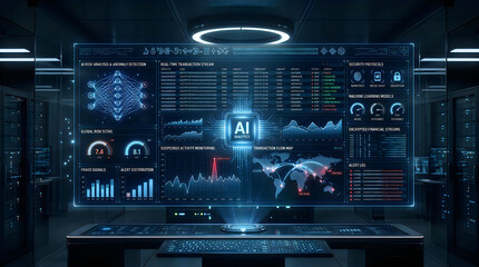 Fototapeta premium Futuristic ai analytics dashboard with showcases high tech digital interface using artificial intelligence monitor global financial transactions