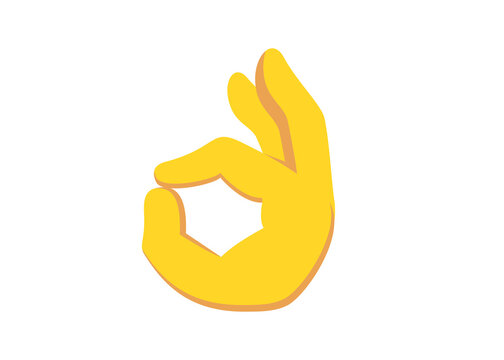 OK hand gesture emoji icon with approval sign in flat cartoon style. Friendly yellow hand symbol represents agreement, confirmation, quality, and positive communication for messaging, branding, 