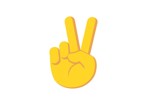 Peace hand gesture emoji icon with victory sign in flat cartoon style. Friendly yellow hand symbol represents success, positivity, greeting, and communication for messaging, branding, applications, 