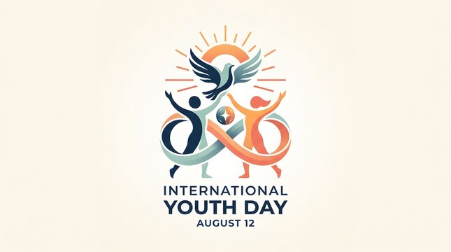Youth day illustration with people dove and sunburst design