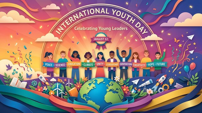 International Youth Day Illustration With Diverse Group And Symbolic Elements