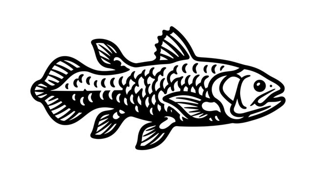 Detailed coelacanth prehistoric fish line art drawing.