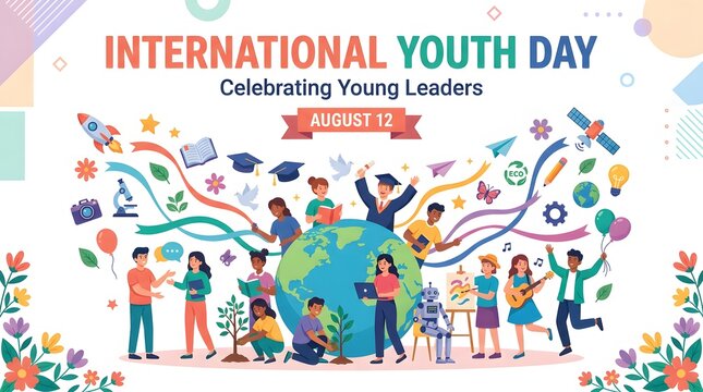 Youth Day Illustration With Globe And Diverse Group Of People