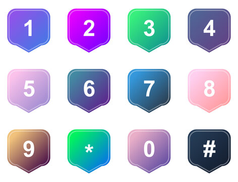 Numbered Pin Icons Set with Colorful Gradients for UI Keypad, Step Marker, and App Interface