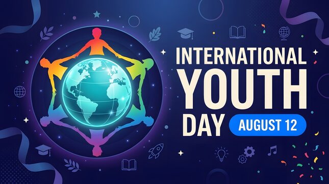 International Youth Day Illustration With Globe And Diverse Figures