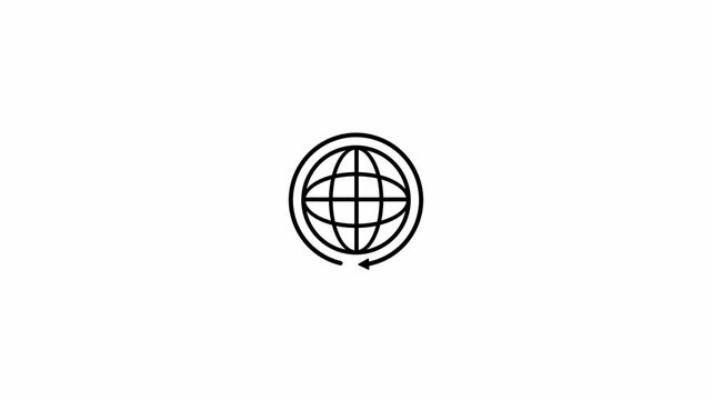 Minimalist globe animation with rotating arrow, global connectivity and data transfer concept motion