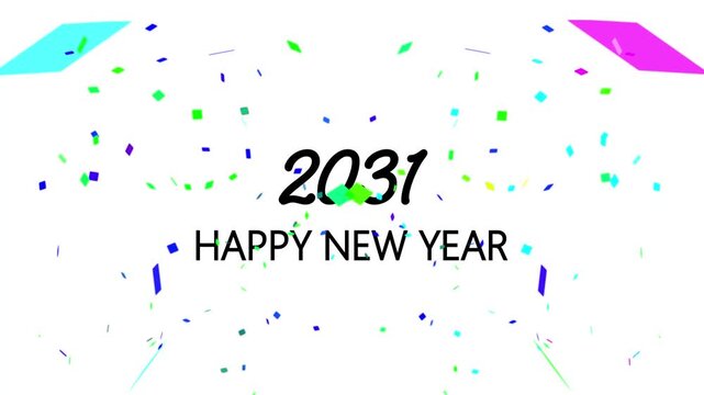 2031 happy new year celebration background, with colorful falling, confetti animation new, year's eve