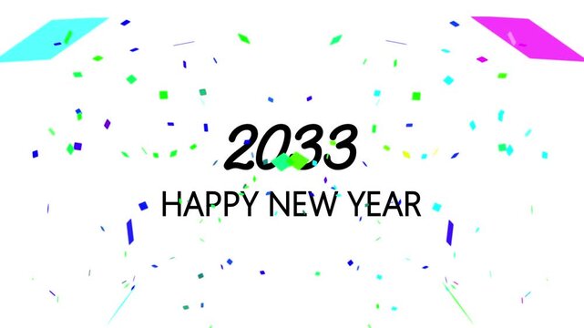 2033 happy new year celebration background, with colorful falling, confetti animation new, year's eve