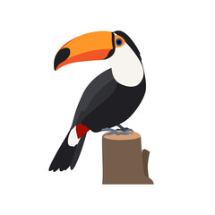 Obraz premium Charming Toucan Perched on a Tree Stump, a Colorful Tropical Bird Illustration