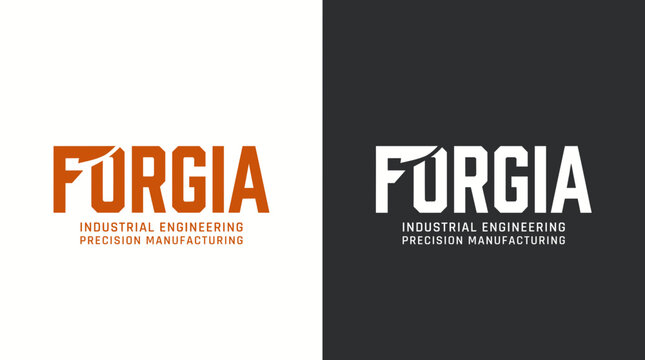 FORGIA logo design Bold structural wordmark logo featuring a hidden forged edge within custom angular typography, expressing resilience, craftsmanship, industrial innovation, and premium manufacturing