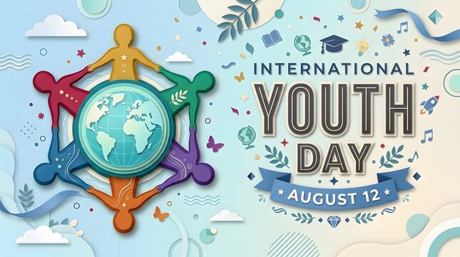 International Youth Day Illustration With Globe And Human Figures