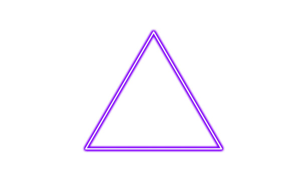 Neon purple glowing triangle frame isolated on transparent background