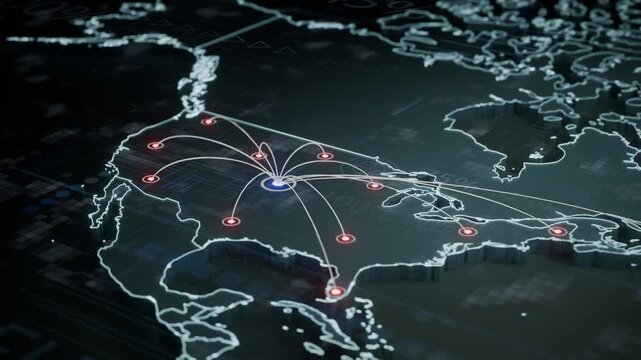 Futuristic 3D animation showing a digital signal pulsing from the center of the US map and expanding outward across the entire nation. Symbolizes wireless coverage, broadcasting, and network reach.