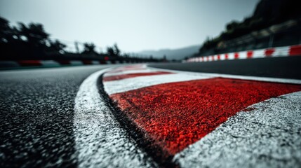 Fototapeta premium Race Track Curb With Red And White Stripes Low Angle Photo