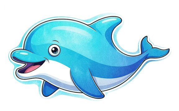 Cartoon of a smiling blue dolphin with white underbelly