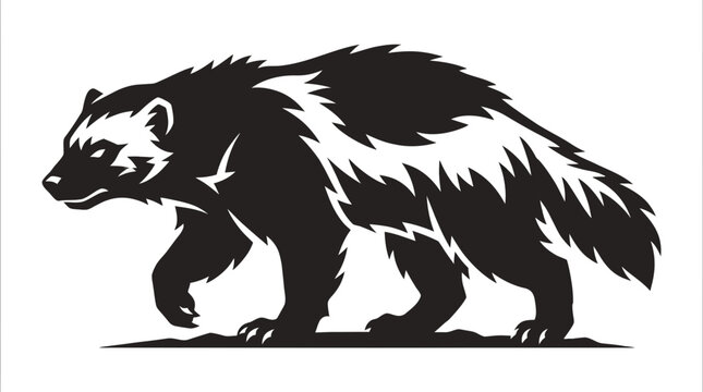 Stylized wolverine animal black and white graphic.