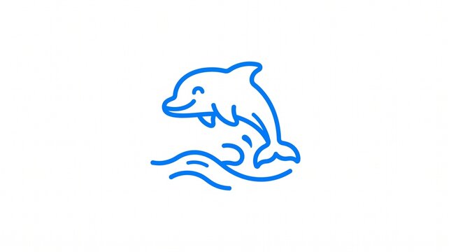 Cute Blue Dolphin Jumping Over Waves Icon.