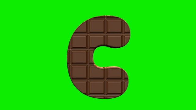 Chocolate alphabet letters animation isolated on green screen background