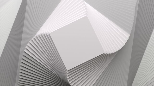 Minimal white repeating square in slow looped rotation. Abstract background in gray color. Modern background for business, event, party, carnival, celebration, anniversary or other. 3D rendering.