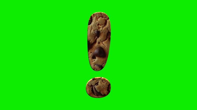 Cookie exclamation mark punctuation mark animation isolated on green screen background