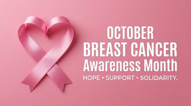 October breast cancer awareness month with pink ribbon heart
