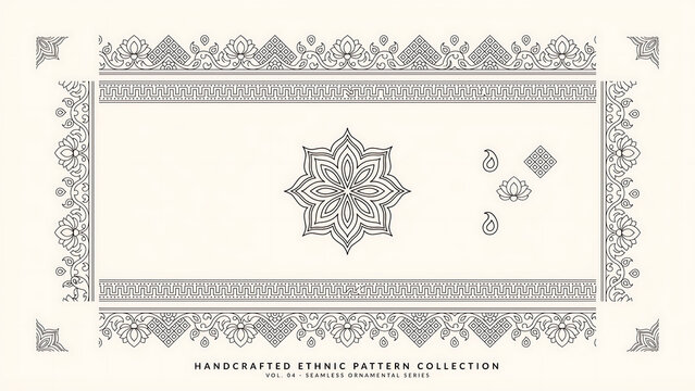 Handcrafted ethnic pattern collection with floral mandala borders isolated on a transparent background