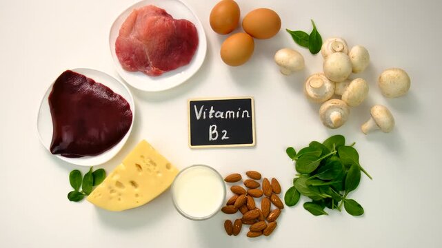 Foods that contain vitamin B2. Selective focus.
