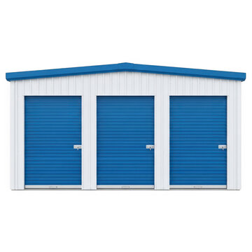 Blue modern double garage door closed