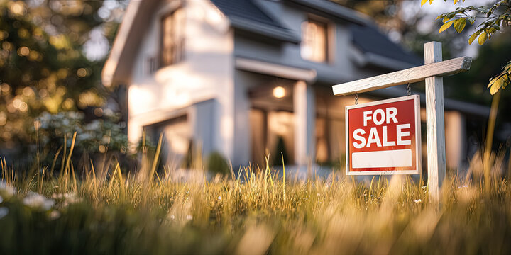 For Sale Sign in Front of House in Hyper Realistic Style