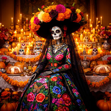 catrina tradicional mexicana, mu&ntilde;eca catrina, catrina artesanal, esqueleto femenino, skeleton doll, d&iacute;a de muertos, altar de muertos, ofrenda mexicana, cultura mexicana, tradici&oacute;n mexicana, folklore m