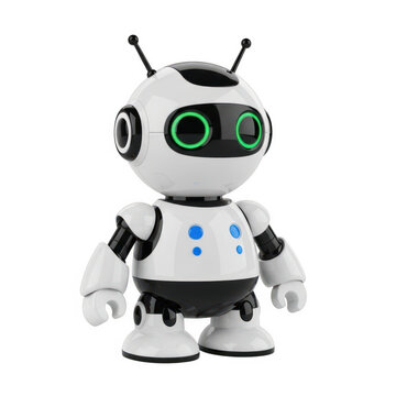 Cute cartoon robot with glowing eyes standing