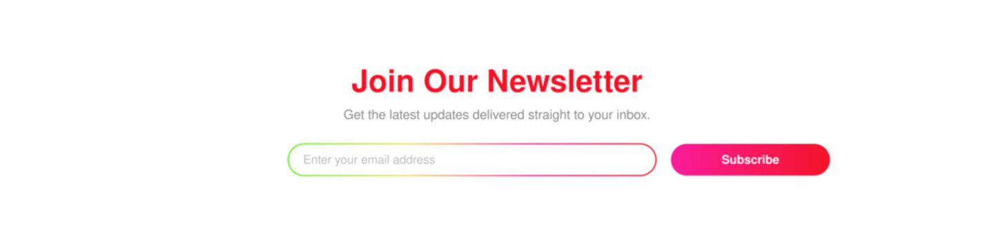 Modern newsletter subscription banner, email signup form vector, pink subscribe button interface