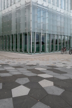 Modern glass office building corner exterior