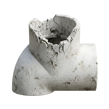 Broken white pvc pipe fitting isolated on transparent background