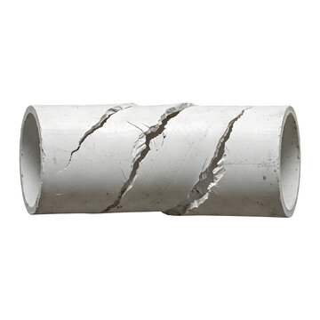 Broken white pvc pipe isolated on transparent background