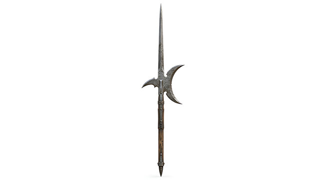 Medieval Halberd Polearm Weapon Isolated on a Clean White Studio Background