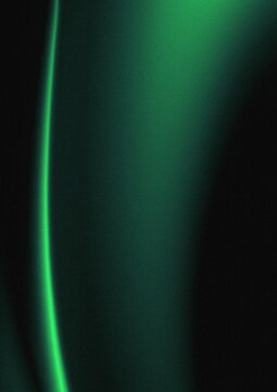 Abstract green light streak glowing on a dark background, minimalist wave curve